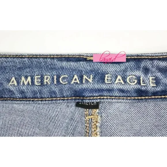 American Eagle Stretch Tomgirl Jeans Slashed Sky Destroyed Ripped BF Boyfriend 0 - Picture 11 of 14